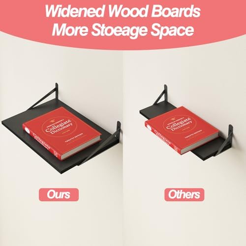 Fixwal 2pcs 11.8in Deep Floating Shelves for Wall (Black, 15.7" L)