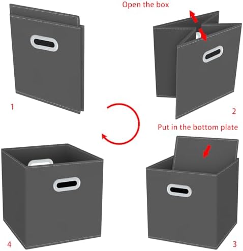 Yunkeeeper storage bins Cubes, Fabric Cube Organizer with Handle, Foldable Cube Bins for Cloth or Accessary Storage, 11x11x11, Set of 3,(Gray)