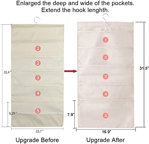 Bseash Enlarged Closet Hanging Bra Organizer with Rotating Metal Hanger, Dual Sided Wall Shelf Wardrobe Mesh Pockets Hanging Storage Bag for Bra Socks Underwear Underpants