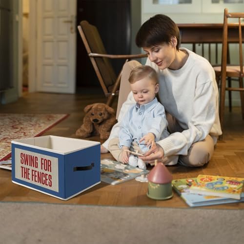 Vintage Baseball Storage Basket Bins Box,Playroom Boys Room Decor