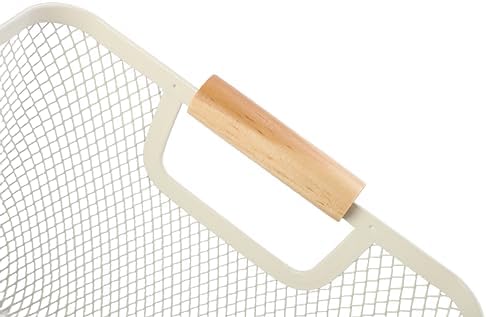 AJIODA 2Pack Metal Mesh Steel Basket, Small Wire Storage Organizer Basket Multi-function Hanging Kitchen Basket Fruit Basket with Wood Handle for Kitchen Picnic Cabinet Home Decor, Rectangle-Off White