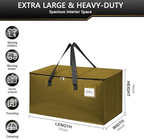 Moving Bags Heavy Duty for Packing and Storage, Large Capacity Zippered Tote with Handles, Reusable Organizer Bag – Gold Khaki