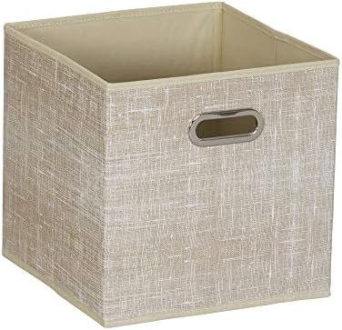 Household Essentials 6 Pack Fabric Storage Bins with Handle, Tan Mix