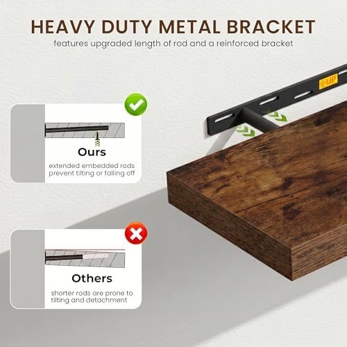 FLYJOE 32 Inch Floating Shelves, 12'' Deep Brown Shelves for Wall Set of 2