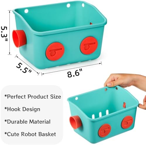 Noamus 6 Pack Bath Toy Storage Organizer Basket, 3 Layers Wall Mounted Hanging Shower Caddy, Plastic Robot Modeling Kitchen Shelf with Hook, No Drilling Colorful Toy Holder for Kid Bathtub Shampoo