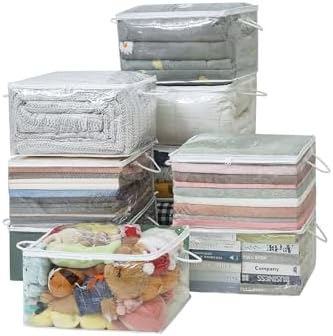 10 PCS Clear Zippered Storage Bags with Handle, Sweater Storage with Zipper, Foldable Closet Organizer Bed Sheet Organizer, Cube Plastic Organizer, Bag, Bin for Clothes,Towel-20 * 16 * 12