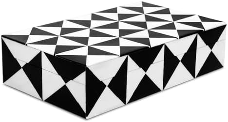 Handicrafts Home Decorative Storage Box with Lid, Black and White Decorative Remote Holder Box, Coffee Table Storage Box for Living Room, Console Table & Shelf Decor, Triangle - 10 x 6 x 2.5