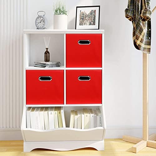 Fabric storage bins Cubes, Fabric Cube Organizer with Handle, Foldable Cube Bins for Cloth or Accessary Storage, 11x11x11, Set of 3, (Red)