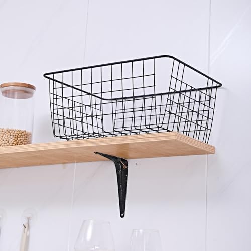 Brightalk 14" Upright Freezer Storage Baskets, Black Wire Storage Bins Large Bakset for Freezer, Pantry, Bathroom Organizing, Set of 4