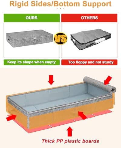 punemi 6.7 in High Under Bed Storage Containers with Zipper Lid, 3Pack,Grey
