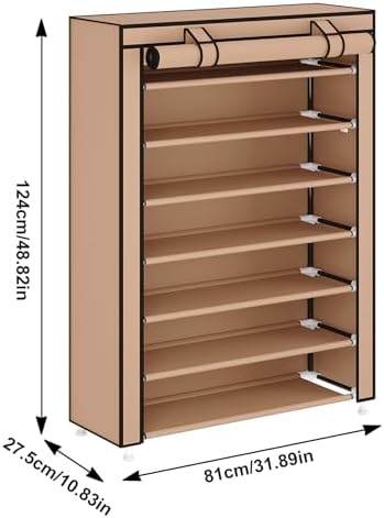 Laiensia 7-Tier Vertical Shoe Rack Organizer, Space Saving Shoe Storage Organizer, Non-Woven Cover Shoe Shelf Holds 28-35 Pairs for Bedroom, Hallway, Closet Entryway, Brown