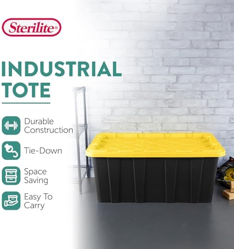 Sterilite Industrial Storage Tote with Lids for Garage, 38 Gallon, 16-Pack