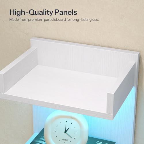 HOOBRO Floating Wall Shelves with LED Lights, Floating Shelf Wall Mounted for Storage, Vertical Display Stand, Modern Column Rack, for Bedroom, Livingroom, 4-Tier, 35.4 Inches, White, WT41DBJ01