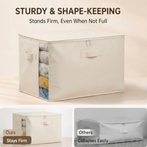 4Pack Canvas Storage Bags for Clothes & Comforters with Clear Window, Beige