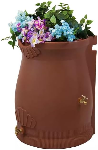 Rain Wizard Decorative Urn Rain Barrel, Durable polyethylene Resin, with Brass Spigot, Flat-Back Design,Perfect for Gardening Any Home (Terra Cotta, 50 Gallon)