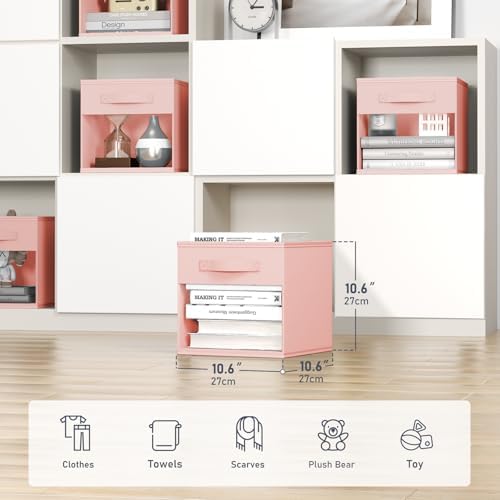 DIMJ Modern 6 Pack Foldable Storage Cubes with Window, 11x11 inch Plastic Closet Organizer Bins for Clothes, Toys, Books