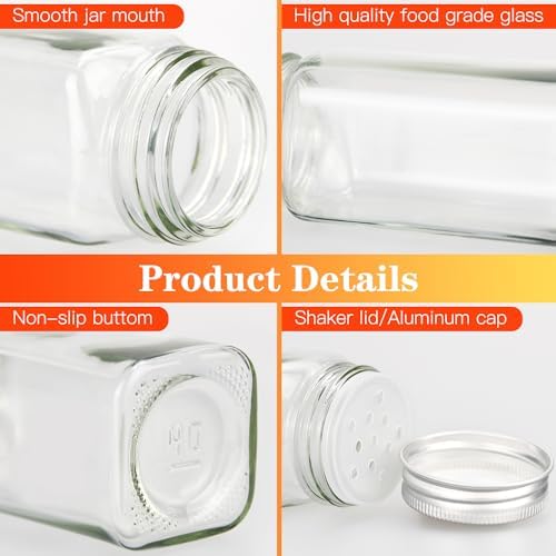 DkOvn 12pcs Glass Spice Jars with Labels, 6oz Empty Spice Jars | with Mental Caps, Shaker Lids, Collapsible Funnel, Chalk Pen, Seasoning Organizer for Spice Rack