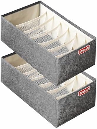 2 Pack Sock Organizer Dor Drawers, 40 Cell Fabric Foldable Cabinet Closet Organizers and Storage Boxes for Storing Socks, Underwear, Ties (6+20 Cells, Gray) (Light Gray, 2 * 6cells)