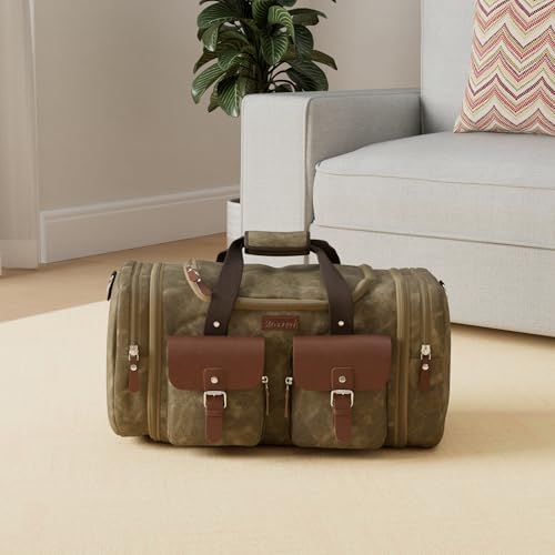 Wildroad Waxed Canvas Duffle Bag - 60L Weekender Overnight Travel Bag
