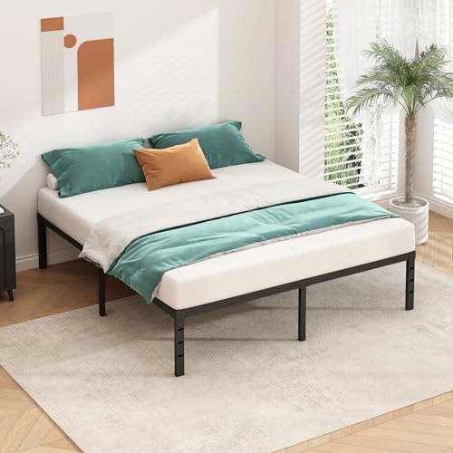 HLIPHA Metal Platform Bed Frame 18 Inch Tall,No Box Spring Needed,King Size Bed with Heavy Duty Strong Support Slats,Easy to Assemble,Black