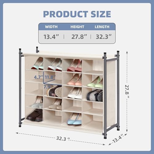 STORAGE MANIAC Stackable Shoe Cubby Organizer, Free Standing Shoe Cube Rack for Entryway, Bedroom, Apartment, Closet, 20-Cube Beige