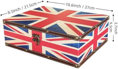 Treasure Box Vintage Wooden + PU Leather Decorative Trinket Jewelry Box Memento Case Box Keepsake Box Gifts For Kids Girls Women Gifts Home Decor (Union Flag,Medium)