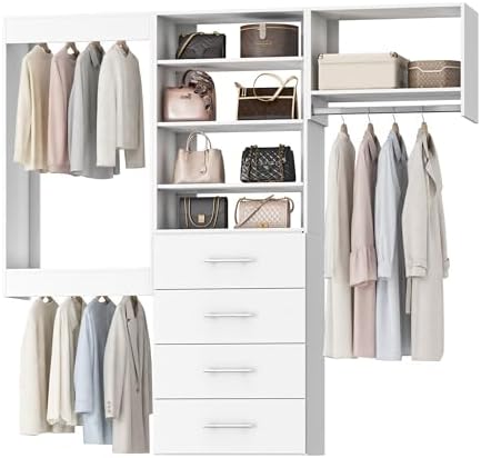 Modular Closet System, 90" Wide Wall-Mounted Closet Tower Organizer with Adjustable Shelves and Drawers for Walk-In Closet Storage, White