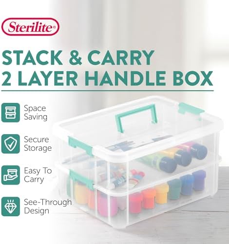 STERILITE Convenient Home 2-Tier Layer Stack Carry Storage Box, Clear 12-Pack 12 X 1
