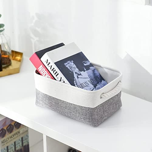 TheWarmHome Organization and Storage Basket for Shelves - 12x8x5.2 inch 1 Pack Fabric Storage Cubes, Collapsible Storage Bins for Closet Organizer Gift Cloth Toy (White & Grey)