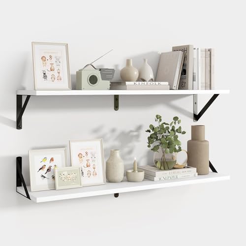 Axeman 32 Inch Floating Shelves, 8 Inch Deep White Wall Shelves Set of 2