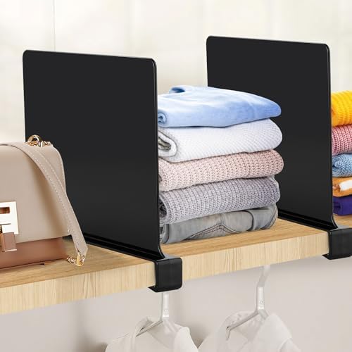 Matte Black Acrylic Shelf Dividers for Closets Organizer & Storage,12 Pack