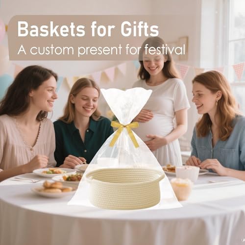 JMvicyroam Small Woven Basket, Empty Gift Basket, Beige/3 Pack