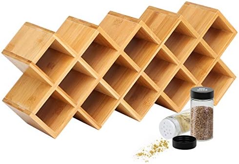 Phyllia Bamboo Spice Rack Organizer 4-Tier Countertop Organiser, Criss-Cross Kitchen cabinet Free-Standing Countertop Storage shelf Fit for Spice Jar, Can, Bottle (Jars Not Include)