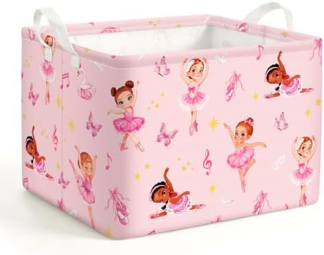 Kids Basket with Handles, Storage Toy Box for Girls, Ballet