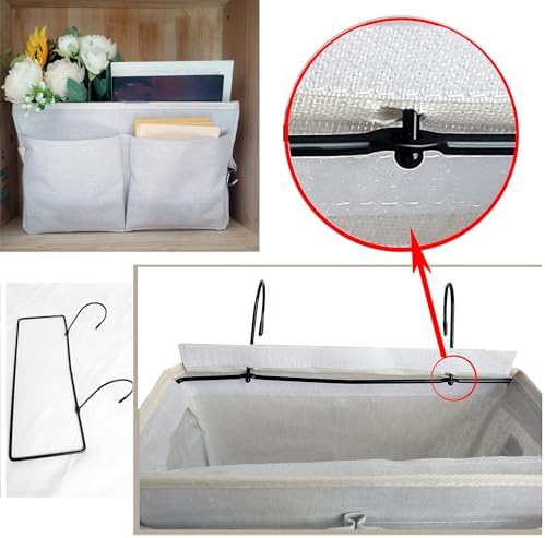Bedside Caddy Organizer - Bedside Hanging Storage Bag with Hooks, Dorm Essentials Caddy for Bunk Bed & Dorm Bed Rails, Holds Books, Phones, Tablets, Glasses, Water Bottles & More (White 2 Pack)