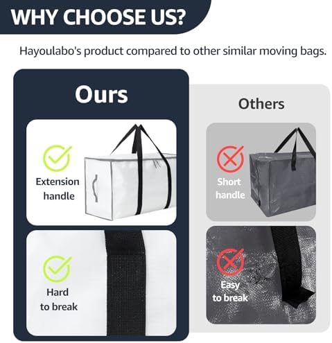 Moving Bags Heavy Duty Extra Large, Moving Boxes, Moving Supplies Essentials, Blue Storage Bins with Lids, Plastic Packing Totes, Storage Bags for Clothes with Handles & Zippers(White, 4 Pack)