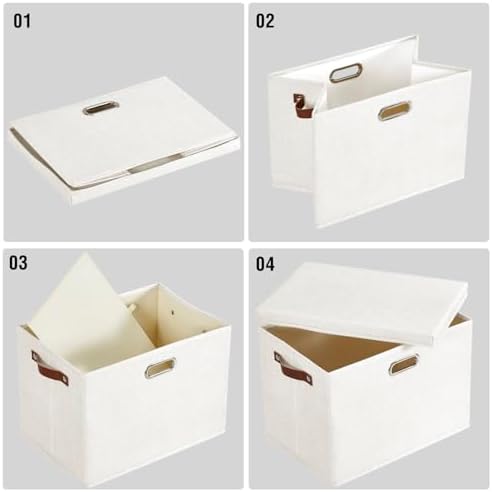 17" Large Fabric Storage Box with Lids, 3-Pack, White