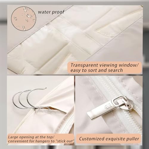 2025 Space Saving Hanging Garment Bag with Self Compression Zipper, Transparent Visibility Space Saving Hanging Protector for Down Coat with Self Compression Zipper (Large)