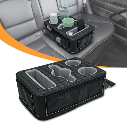 Car Cup Holder Back Seat Cup Holder for Car Truck Bed Organizer | Boat Couch Sofa Cup Holder Tray Expander Auto Rear Seat Organizer Storage PU Leather for Coffee Drinks Snacks Remote Phone