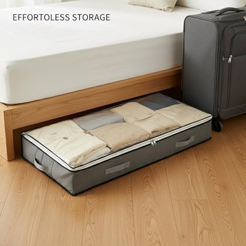 Under Bed Storage Bag with Handles, 75L Large Capacity Non-Woven Fabric Container for Comforters and Blankets, Fits Under Standard Beds