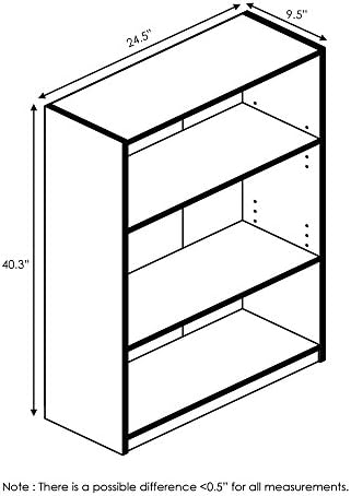 Furinno JAYA Book Shelf, 3-Tier Bookshelf, Bookcase with Adjustable Shelves, 9.5 x 24.5 x 40.3, for Organization and Storage, for Living Room, Bedroom, Home Office, Columbia Walnut