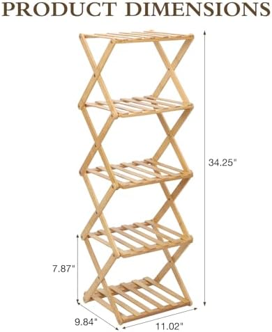 Bamboo Shoe Rack 5 Tier Foldable Shoe Rack for Entryway