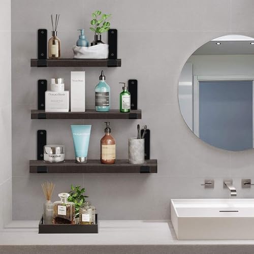 16 Pack - 5.5" L x 4" H x 1.5" W J Lip Shelf Brackets Rustic Farmhouse Iron Wall Floating Shelf Bracket Metal Shelf Bracket Industrial Shelf Supports with Screws Black