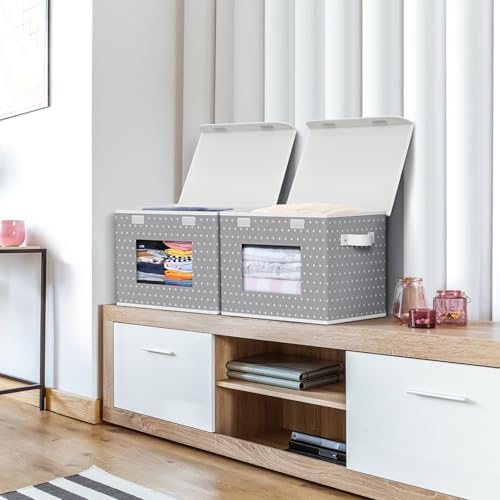 Univivi Fabric Foldable Storage Boxes with Lids, 4 Pack, Gray Star
