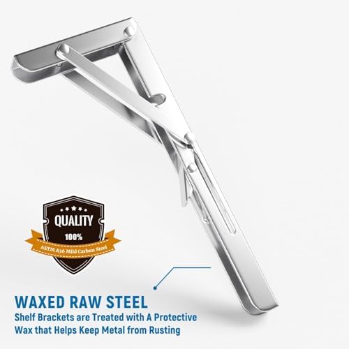 LEOPO 14 Inch Folding Shelf Brackets, 2 Pack Foldable Shelf Supports | Heavy Duty Triangle Wall Mounted Collapsible Brackets for Fold Down Table, Space Saving for Bench Table, Stainless Steel