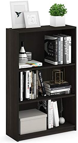 Furinno JAYA Book Shelf, 3-Tier Bookshelf, Bookcase with Adjustable Shelves, 9.5 x 24.5 x 40.3, for Organization and Storage, for Living Room, Bedroom, Home Office, Espresso