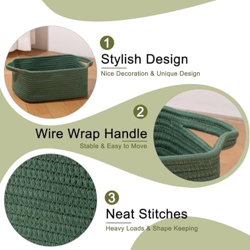 OIAHOMY 3 Pack Storage Baskets for Shelves Cotton Rope Storage Bins Green