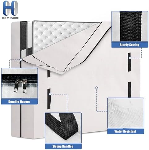 HOMESURE 2 Pack Mattress Bags for Moving and Storage with 8 Handles - Semi-Transparent, Full