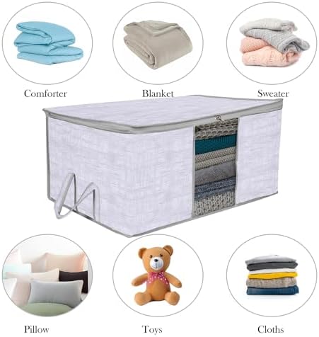 Kuber Industries Pack of 6 Non Woven Underbed Storage Organizer | Storage Bags For Clothes, Blanket | Clothes Storage Bag For with Handle & Visible Window | Jute Printed - Grey