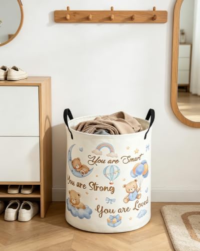 ESSME Kids Laundry Basket,Bear Hamper Collapsible Canvas Waterproof Storage Bin for Boys, Cute Hamper,Gift Baskets(Bear)